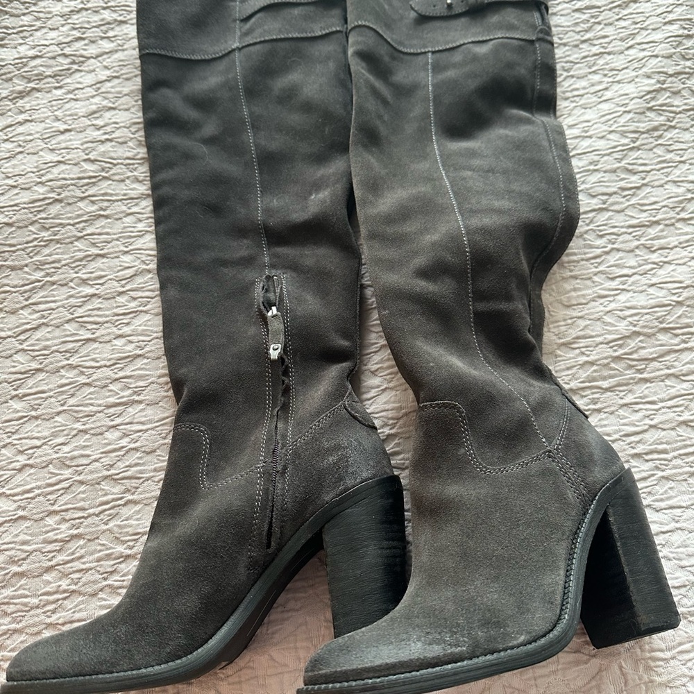 Dolce Vita Gray Over the Knee Boots with Block Heel - Picture 2 of 5